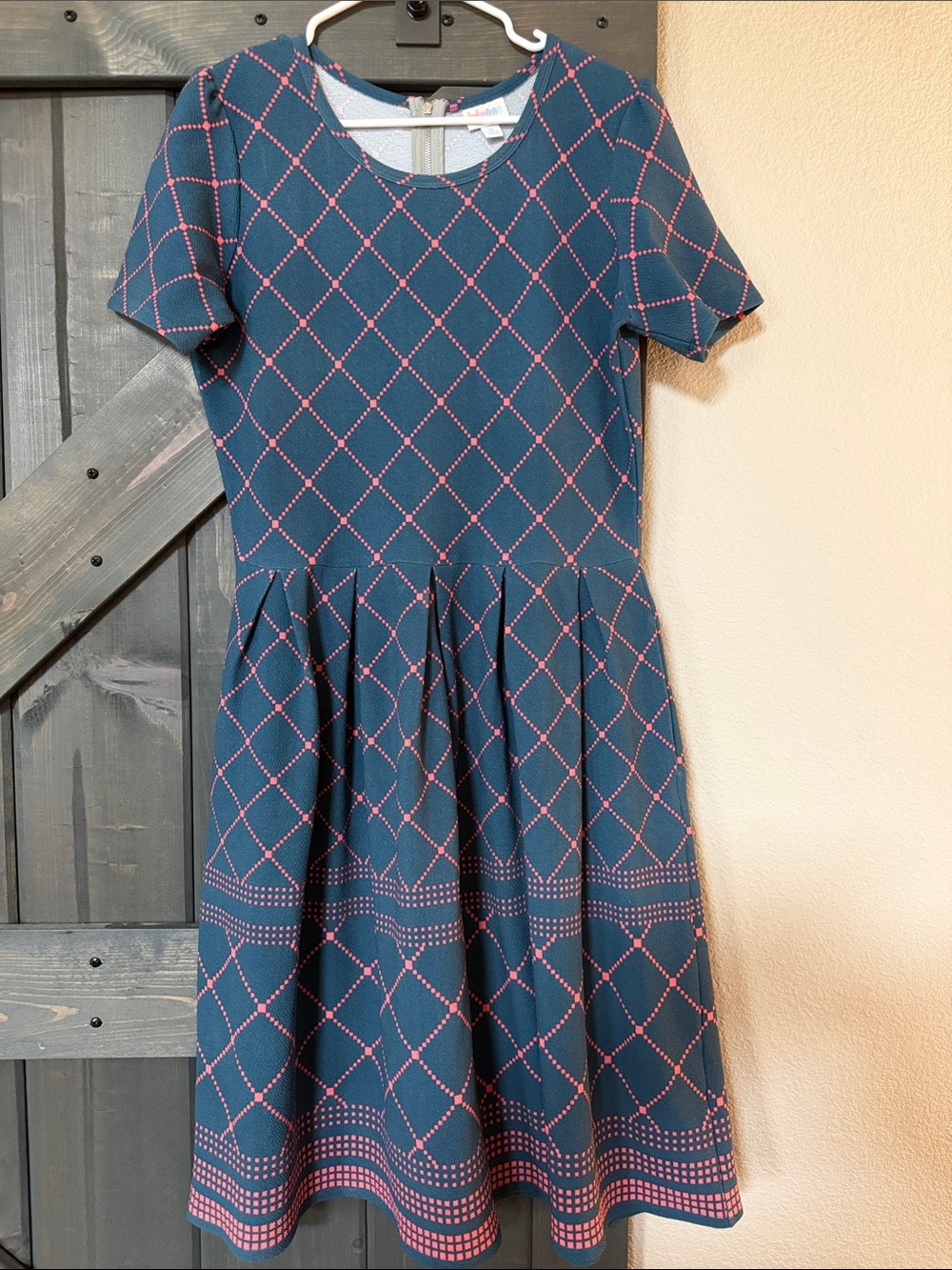 LuLaRoe Navy Dress with Pink Diamond Pattern